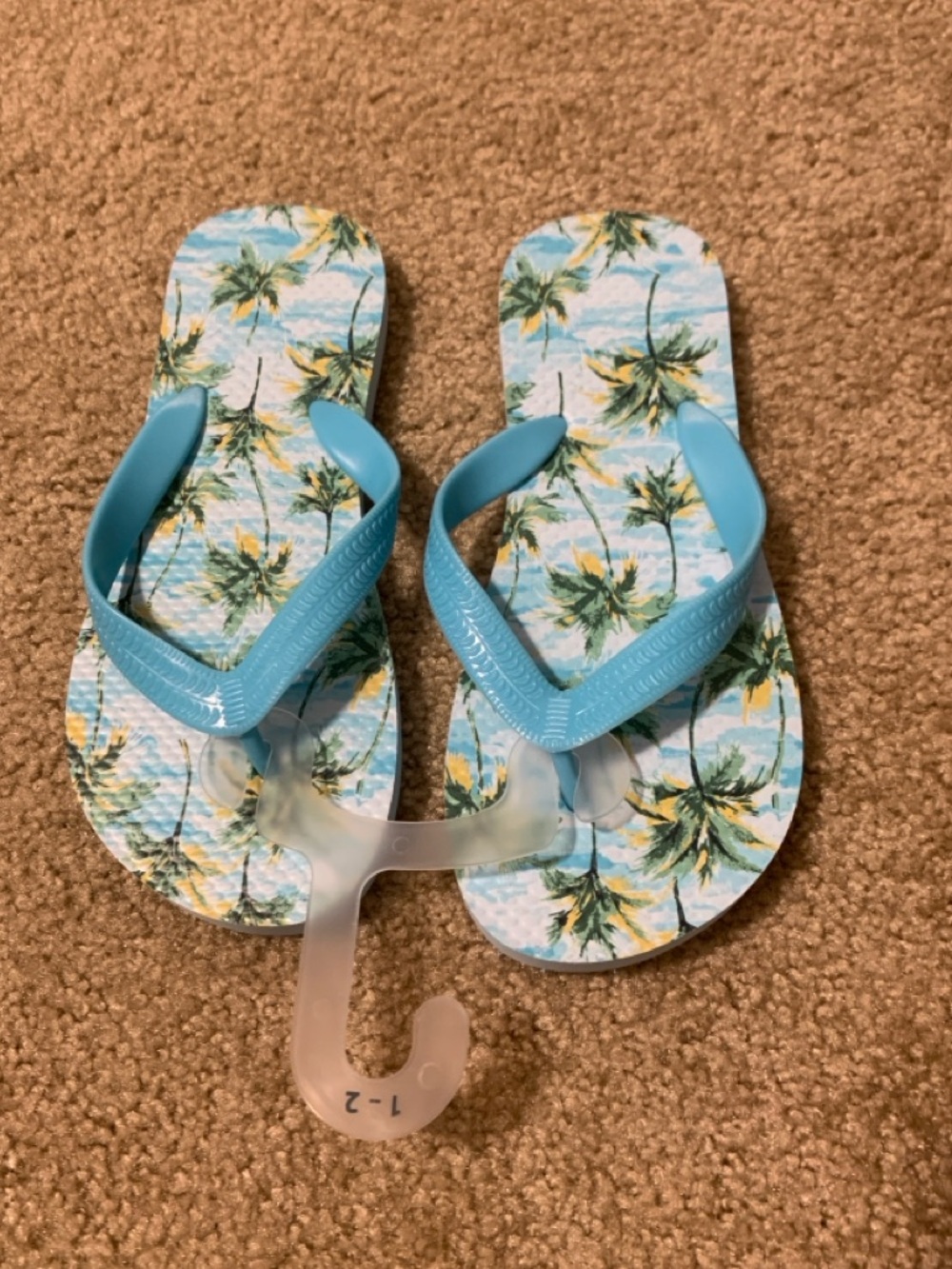 Old navy flip flops girls kids size 1Y-2Y brand new palm trees blue sandals shoe - Picture 3 of 13